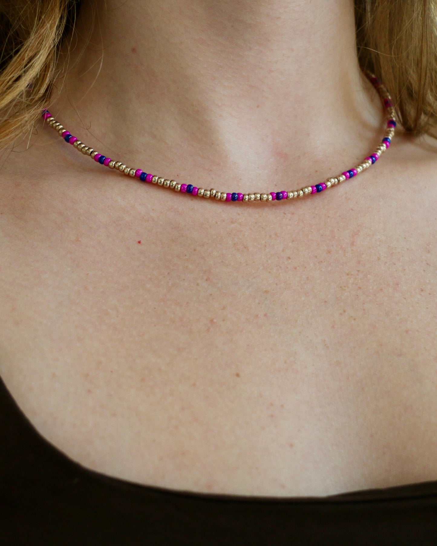 GOLD/PINK/BLUE MIYUKI NECKLACE