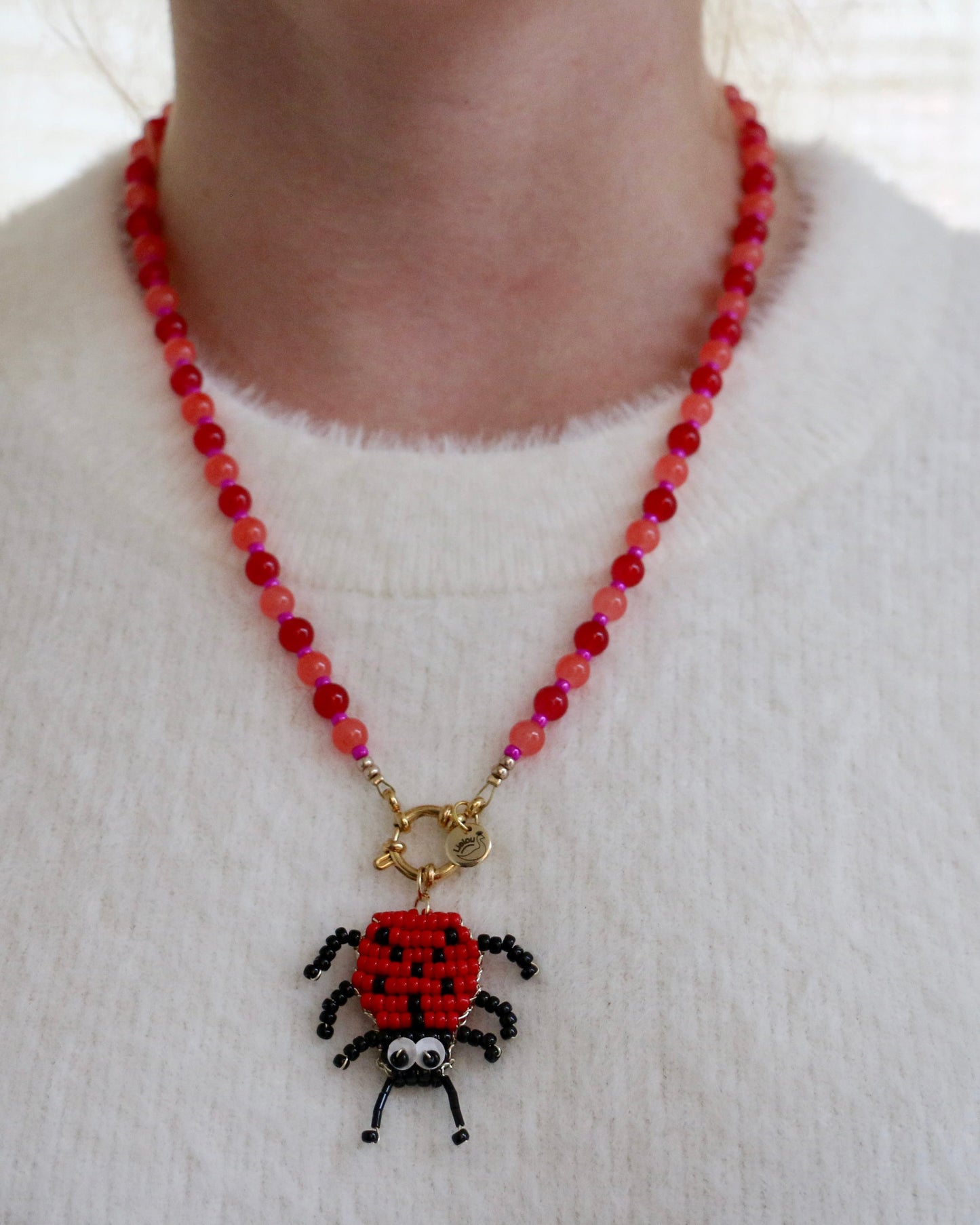 RED/ORANGE NECKLACE RED LADYBUG LINA
