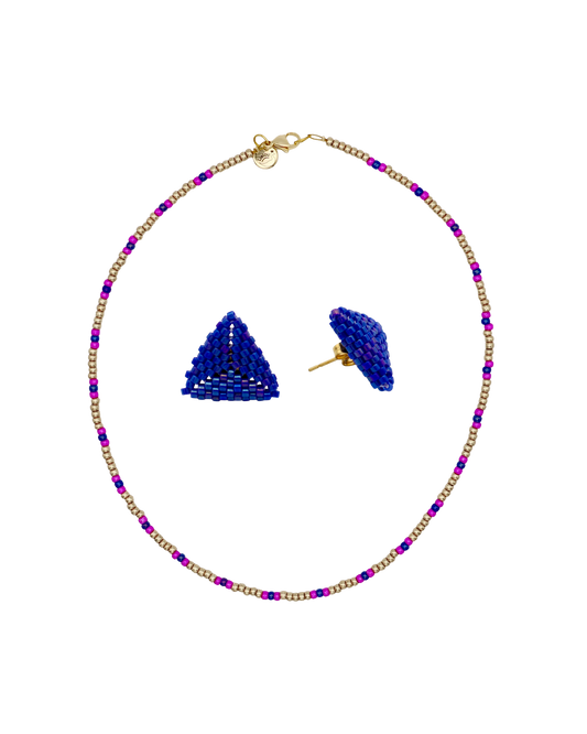 BUNDEL - COBALT BLUE STUDS + MIYUKI KETTING