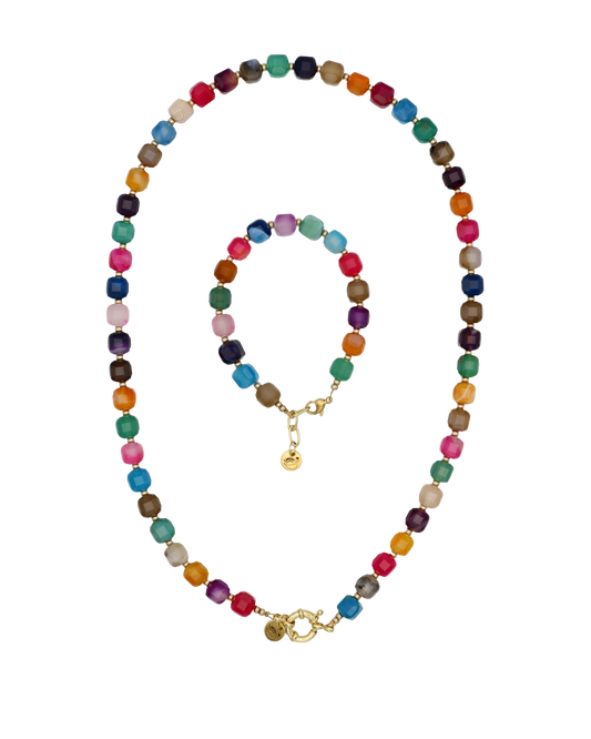 BUNDEL - CANDY MIX NATUURSTEEN KETTING + ARMBAND