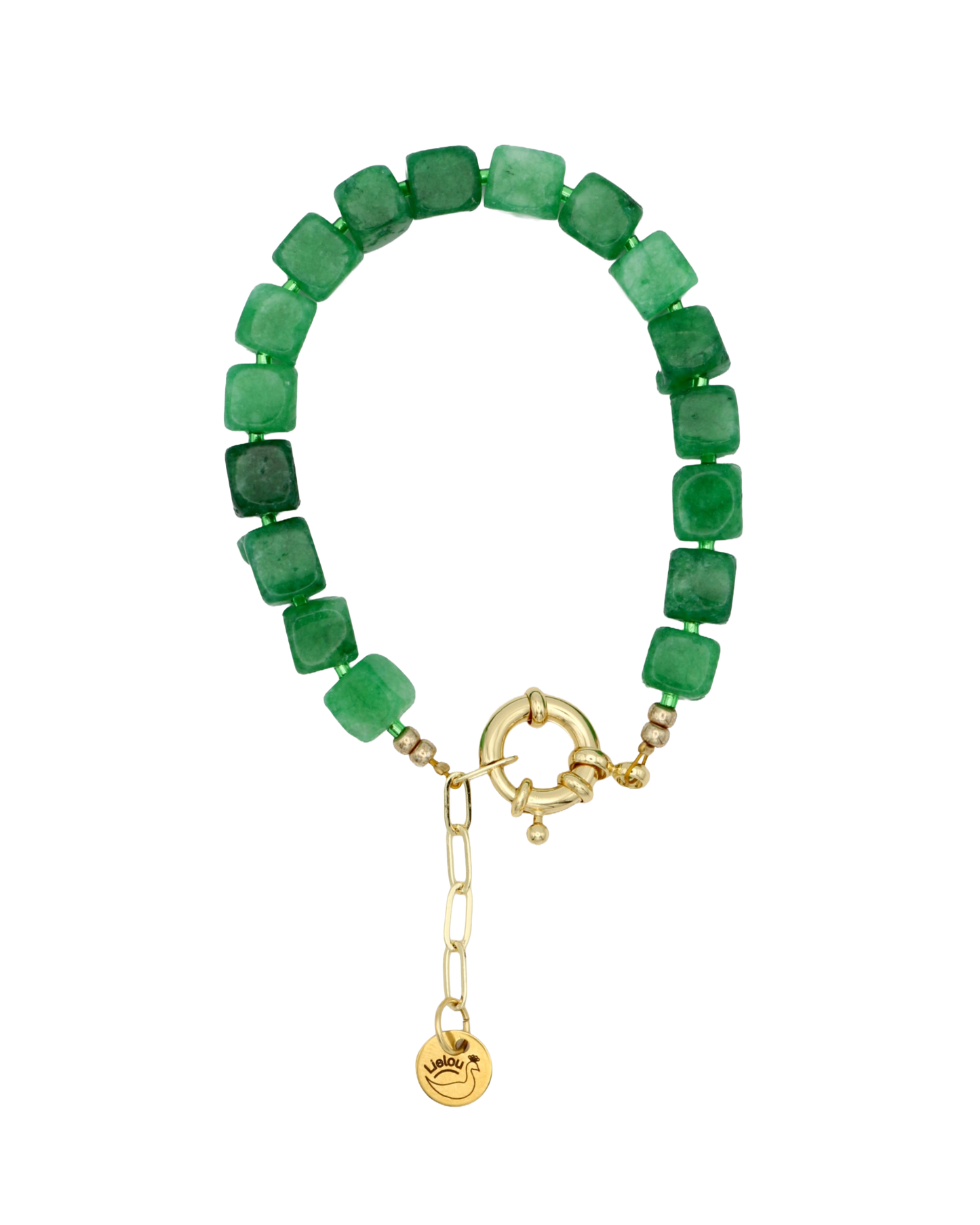 DONKERGROEN JADE CUBE ARMBAND