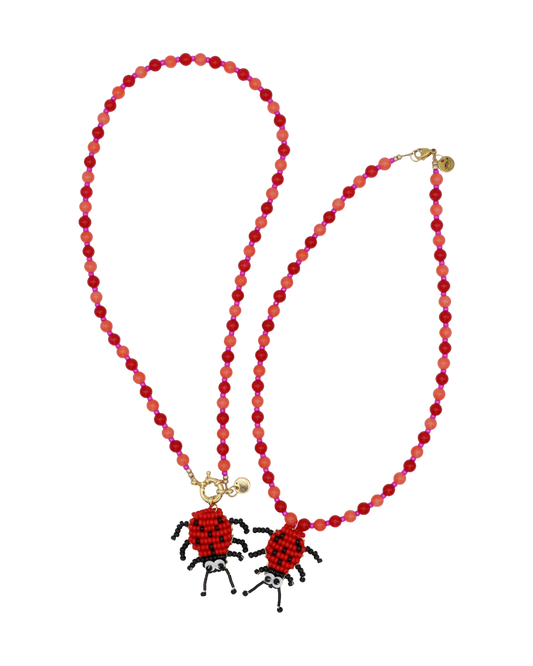 BUNDEL - ROOD/ORANJE KETTING ROOD LIEVEHEERSBEESTJE LINA + LITTLE LINA