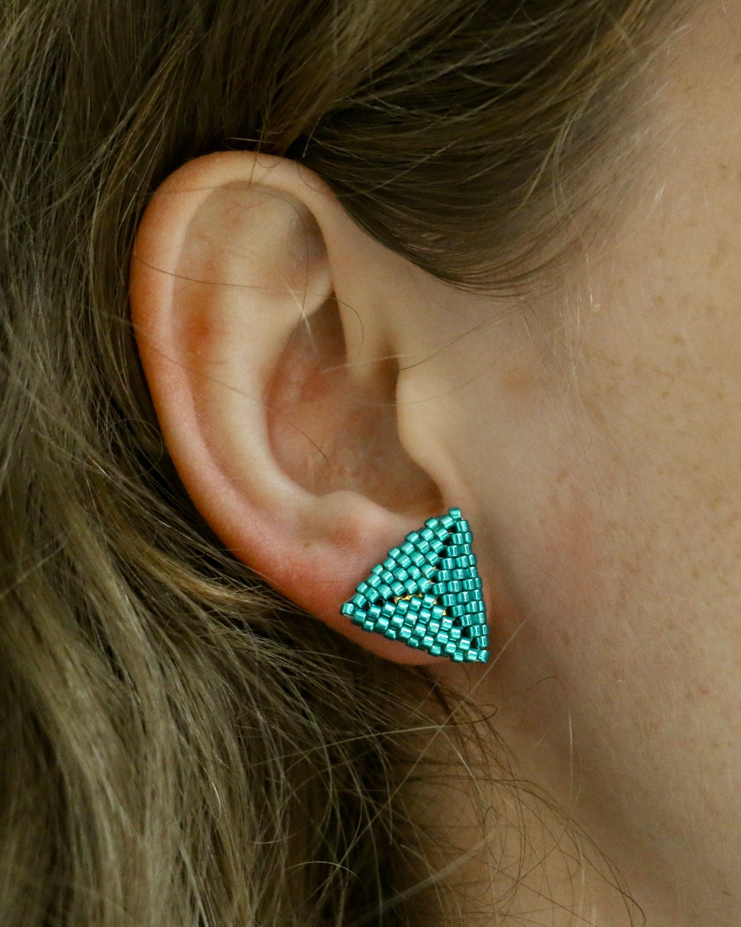 AQUA GREEN TRIANGLE STUD EARRINGS