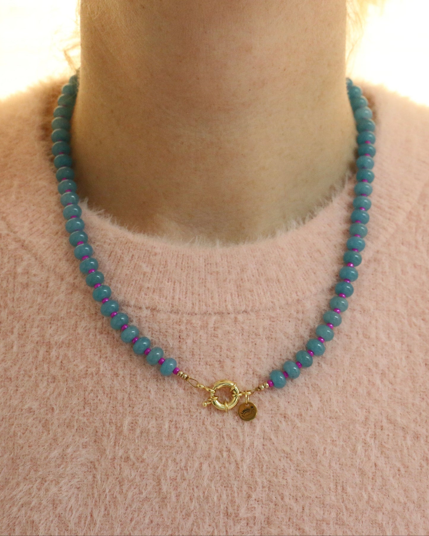 BLAUW/MAGENTA RONDELLE KETTING DUSK