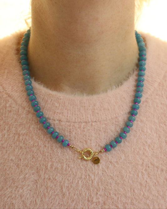 BLAUW/MAGENTA RONDELLE KETTING DUSK