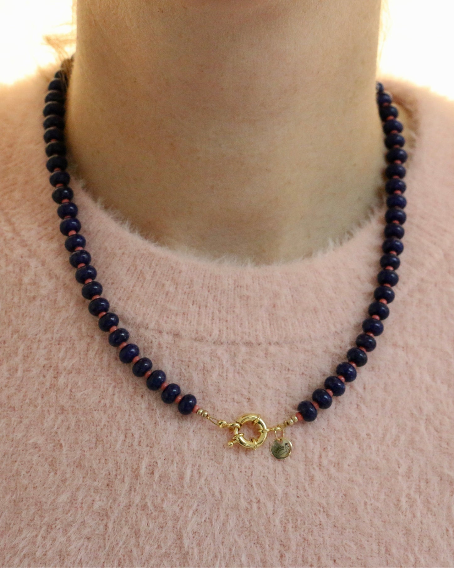 DONKERBLAUW/KORAAL RONDELLE KETTING MARINA