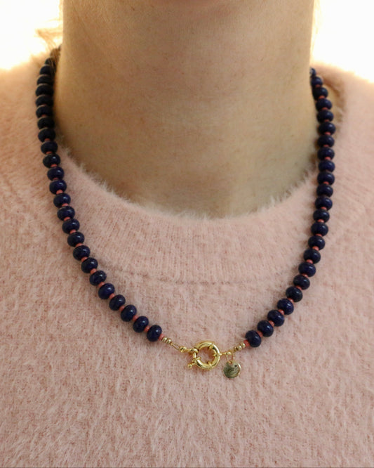 DONKERBLAUW/KORAAL RONDELLE KETTING MARINA