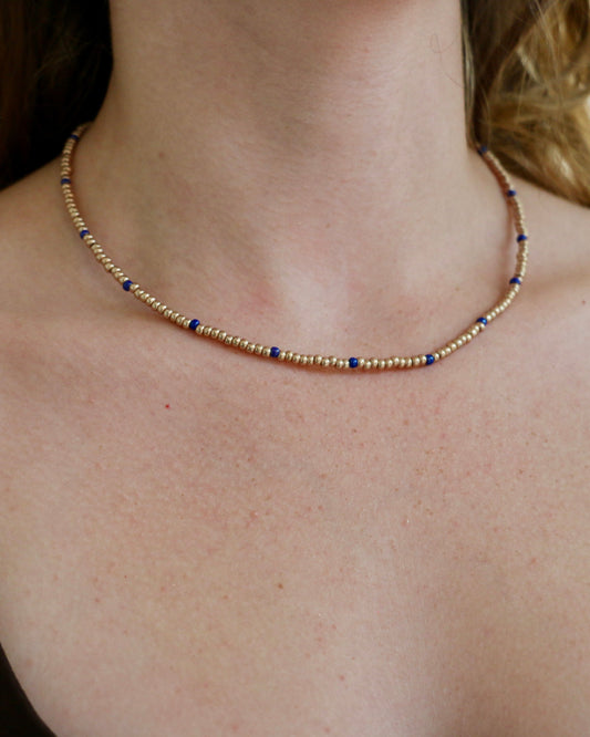 GOLD/BLUE MIYUKI NECKLACE