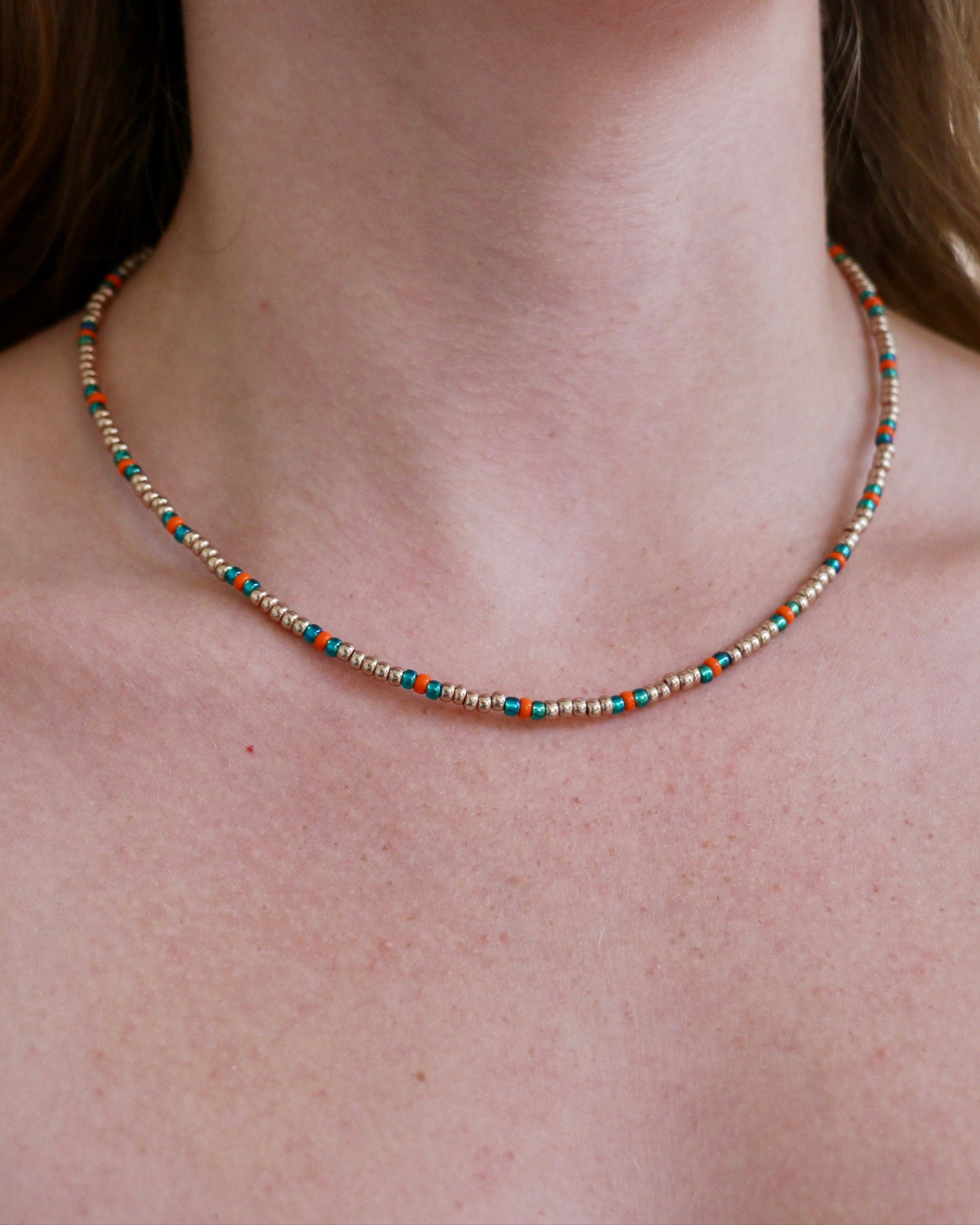 GOLD/EMERALD/ORANGE MIYUKI NECKLACE