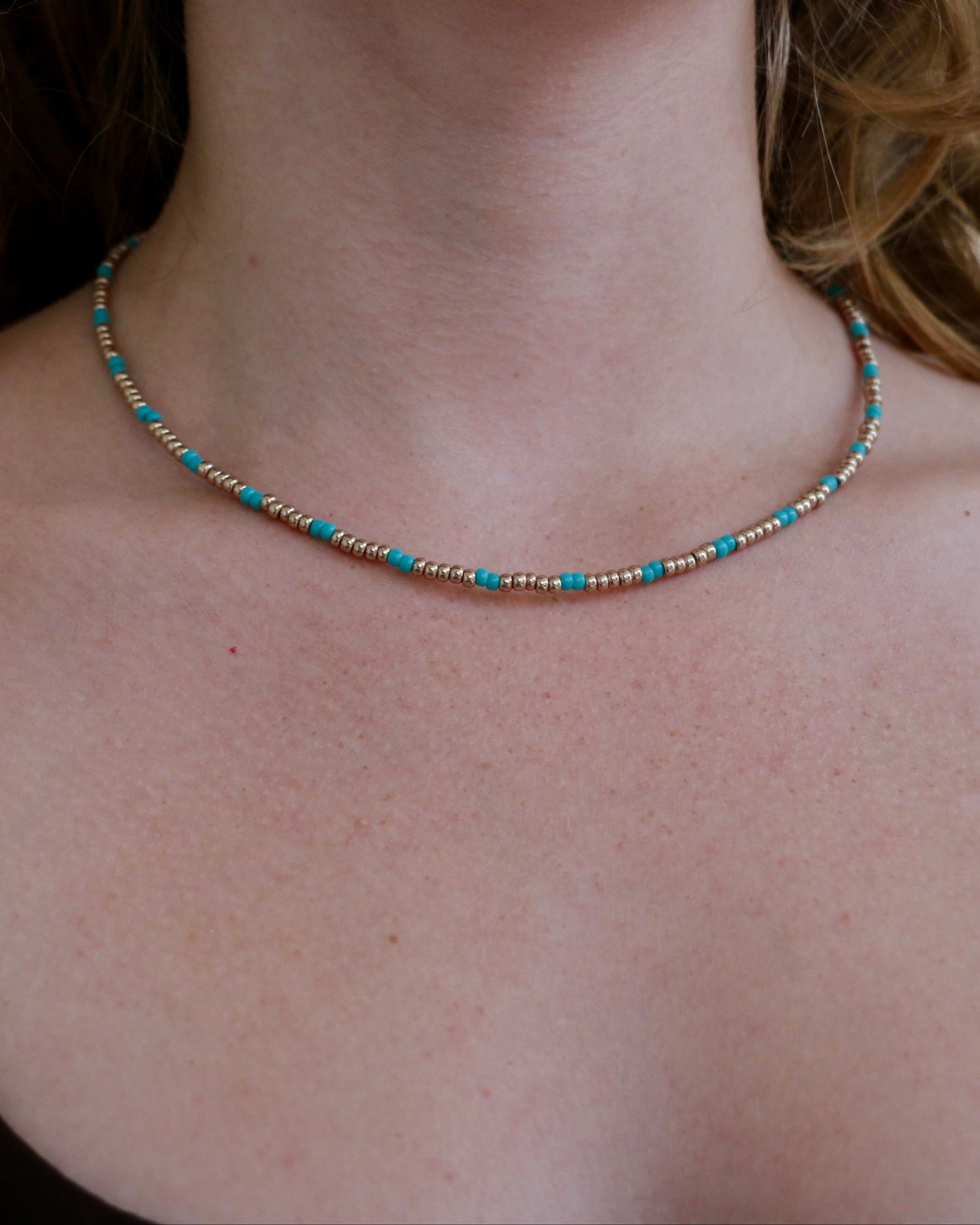 GOLD/TURQUOISE MIYUKI NECKLACE