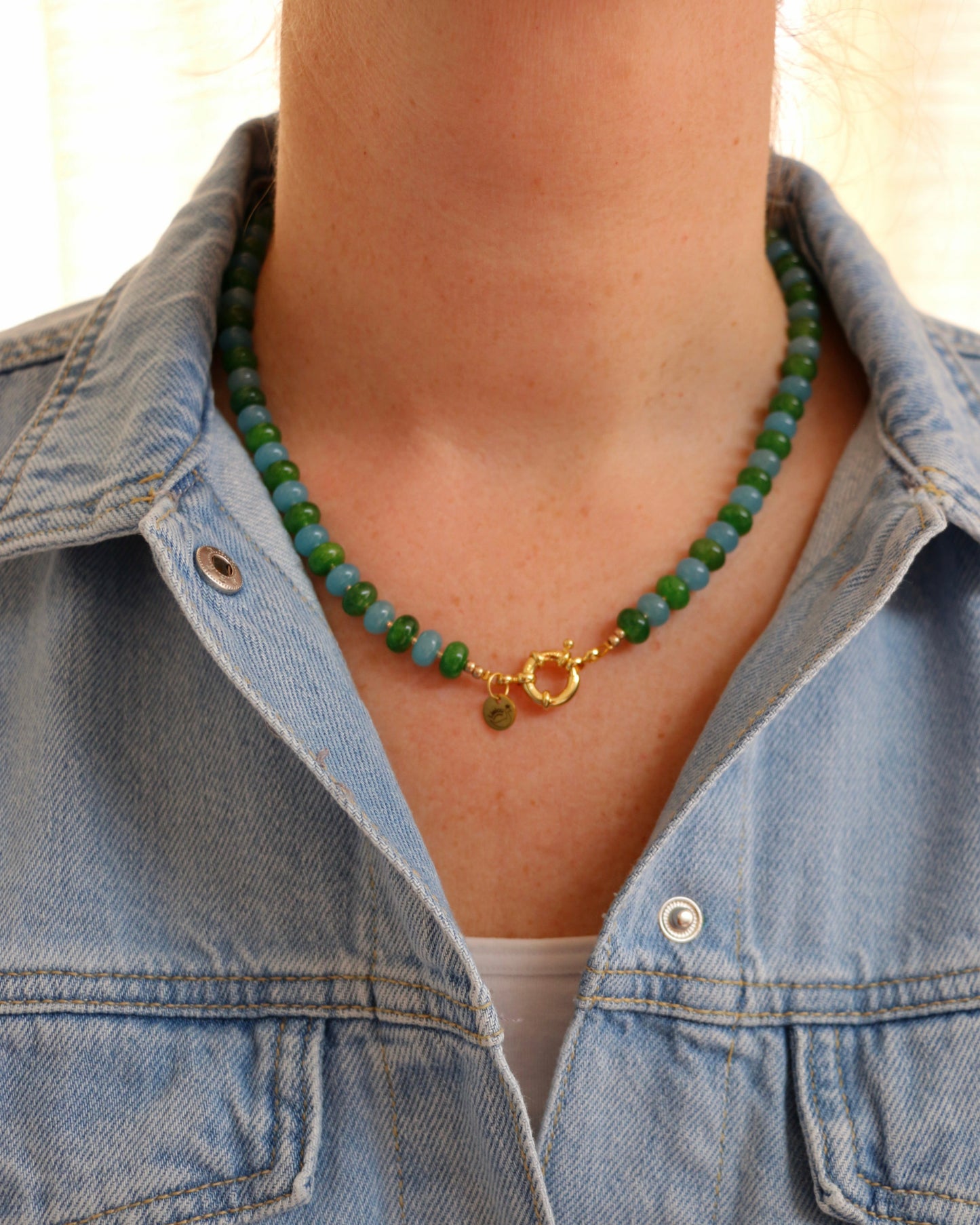 GROEN/BLAUW RONDELLE KETTING SAGE