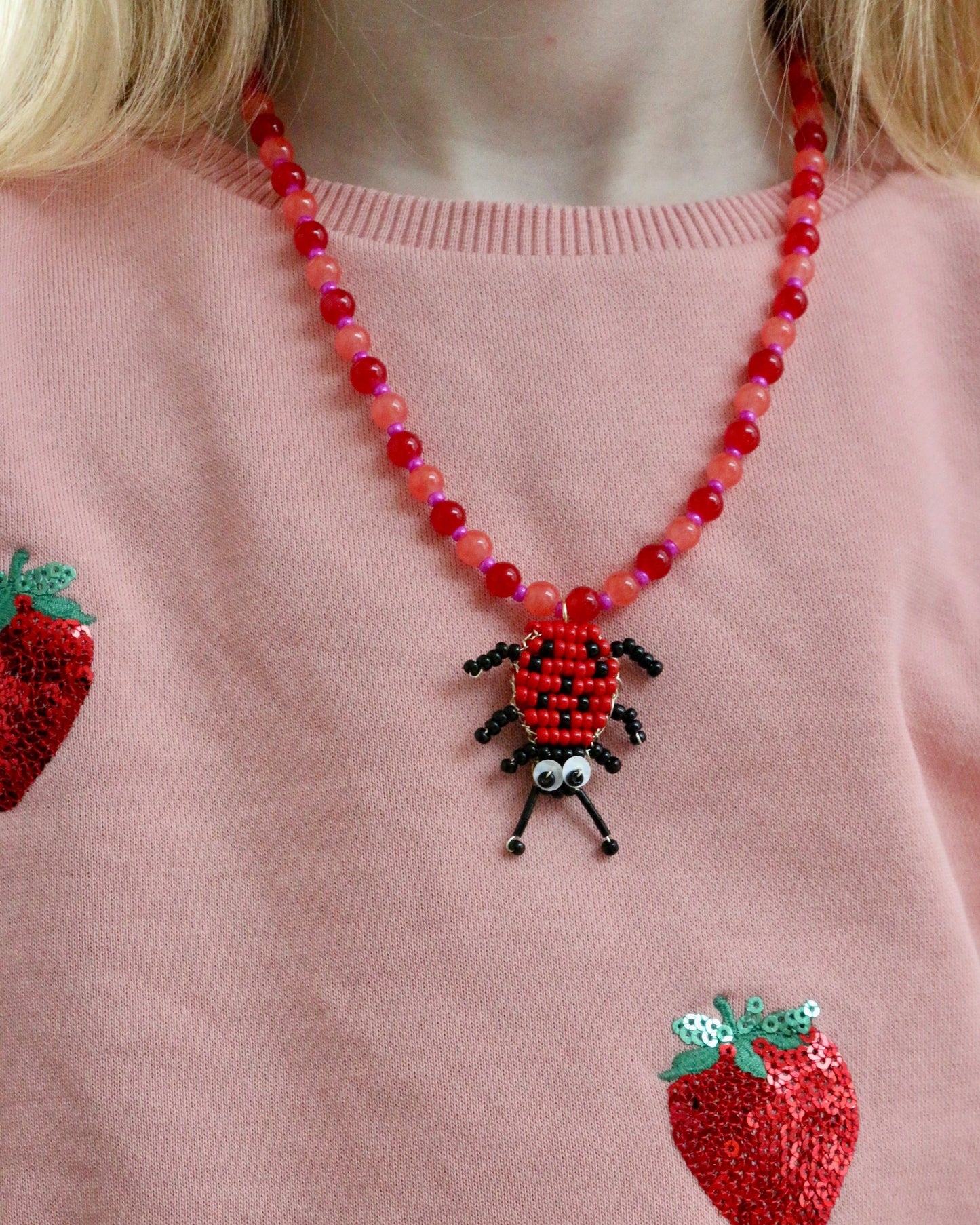 BUNDLE - RED/ORANGE NECKLACE RED LADYBUG LINA + LITTLE LINA