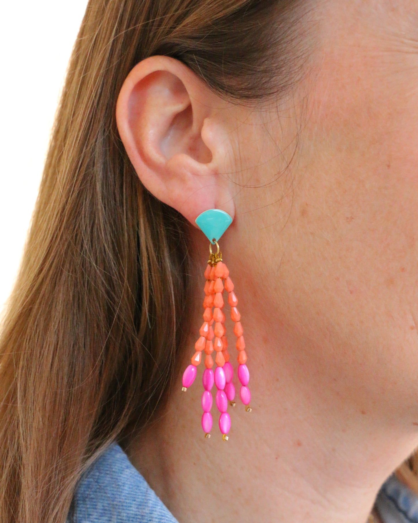 ORANJE ROZE STRING OORBELLEN
