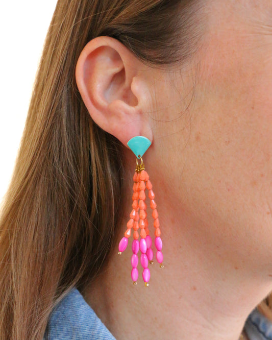 ORANJE ROZE STRING OORBELLEN