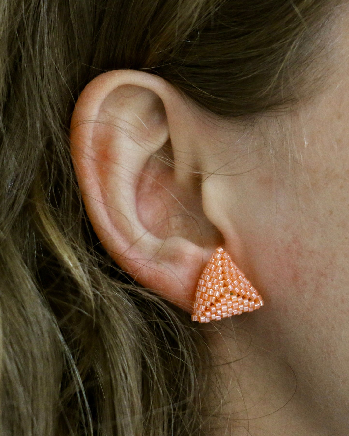 SALMON PINK TRIANGLE STUD EARRINGS