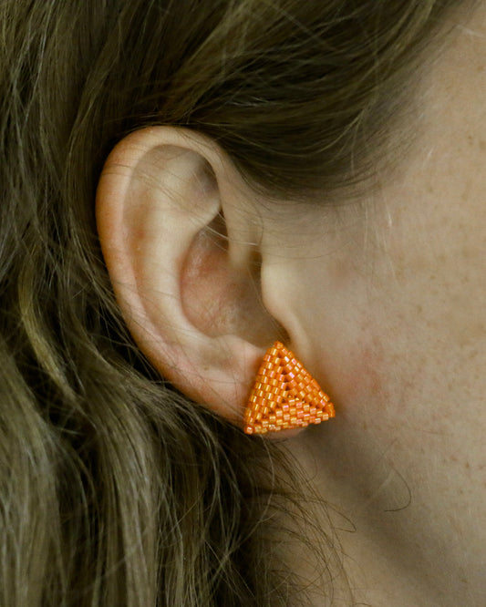 SPARKLING ORANGE TRIANGLE STUD EARRINGS