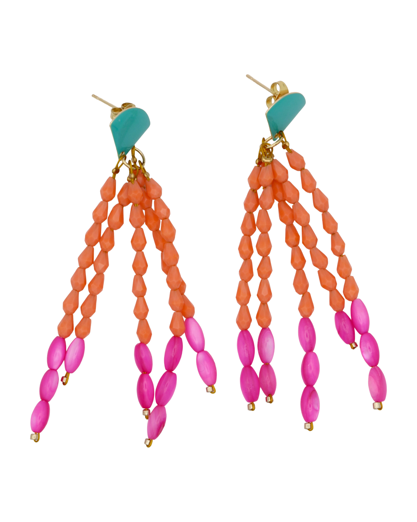 ORANJE ROZE STRING OORBELLEN