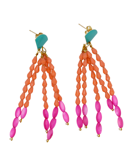 ORANJE ROZE STRING OORBELLEN