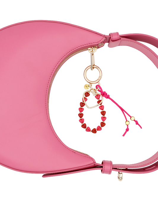 ROOD/ROZE HAPPY HEARTS BAG CHARM - MET PERSOONLIJKE LETTER