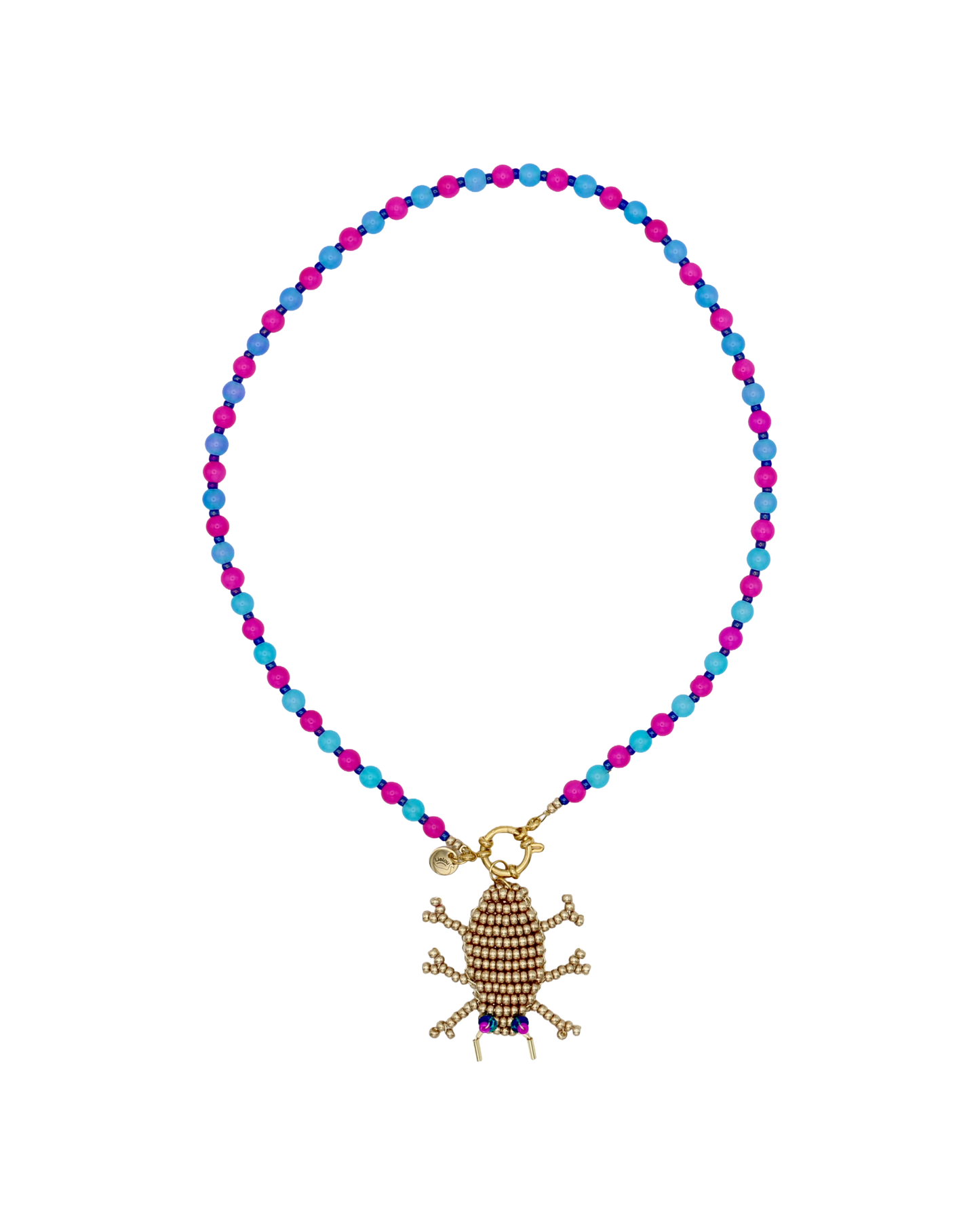 PINK/BLUE NECKLACE GOLD BEETLE AURI