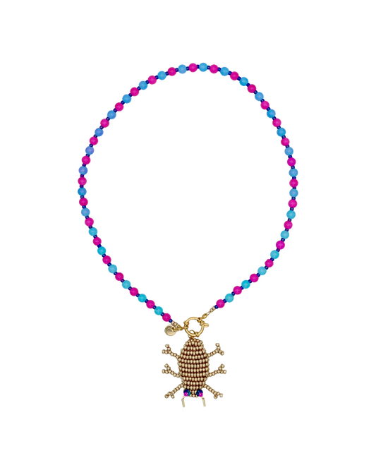 PINK/BLUE NECKLACE GOLD BEETLE AURI