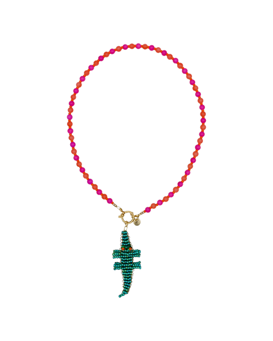 ROZE/ORANJE KETTING SMARAGDGROENE KROKODIL KAIA