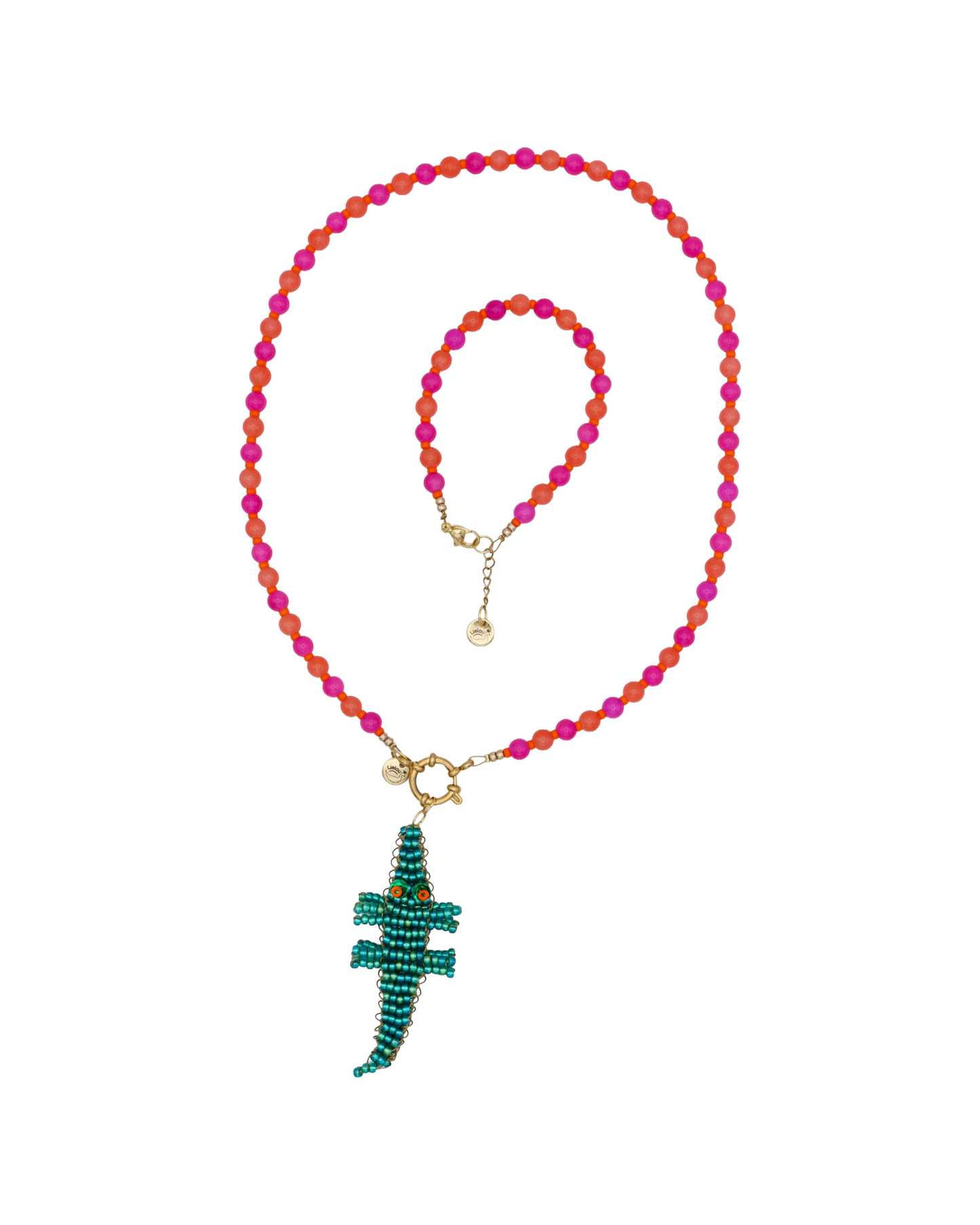PINK/ORANGE NECKLACE EMERALD GREEN CROCODILE KAIA