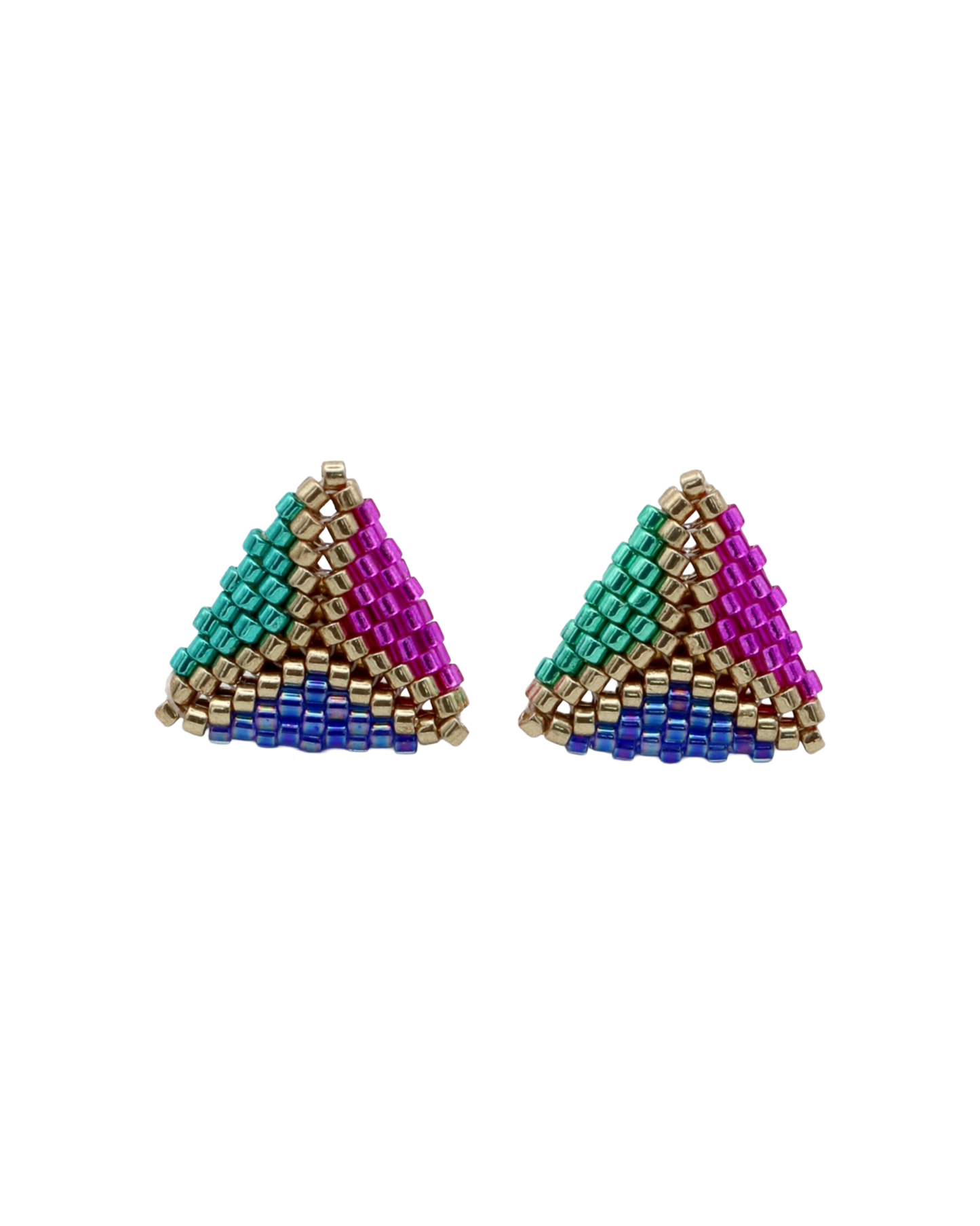 SPARKLING TRIO TRIANGLE STUD OORBELLEN - BLAUW/ROZE/GOUD