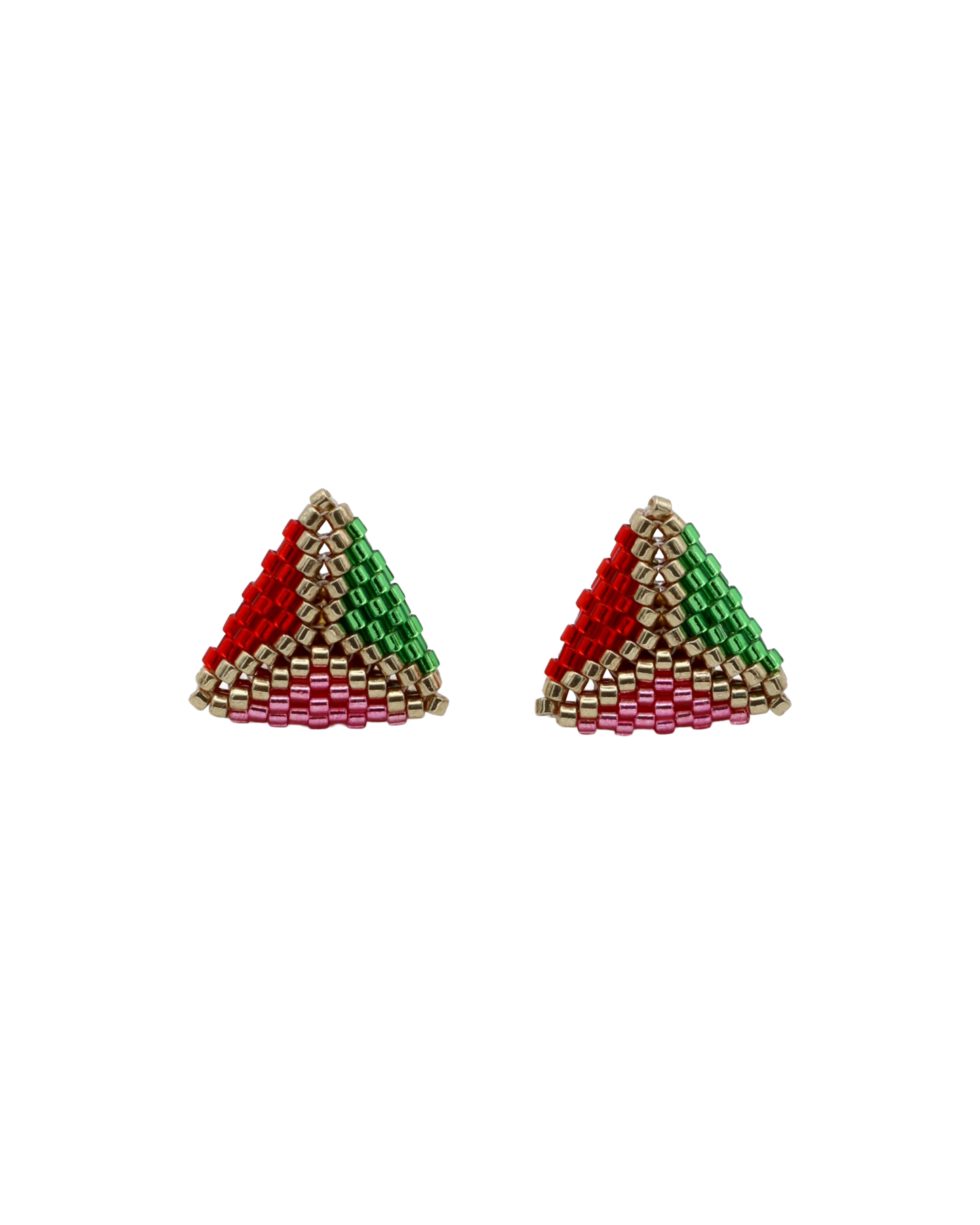 SPARKLING TRIO TRIANGLE STUD OORBELLEN - GROEN/ROOD/GOUD