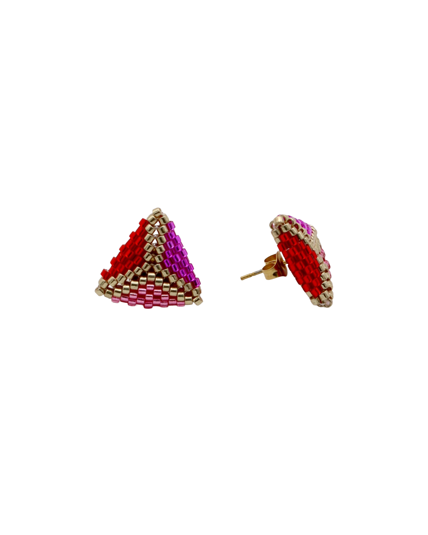 SPARKLING TRIO TRIANGLE STUD OORBELLEN - ROOD/ROZE/GOUD