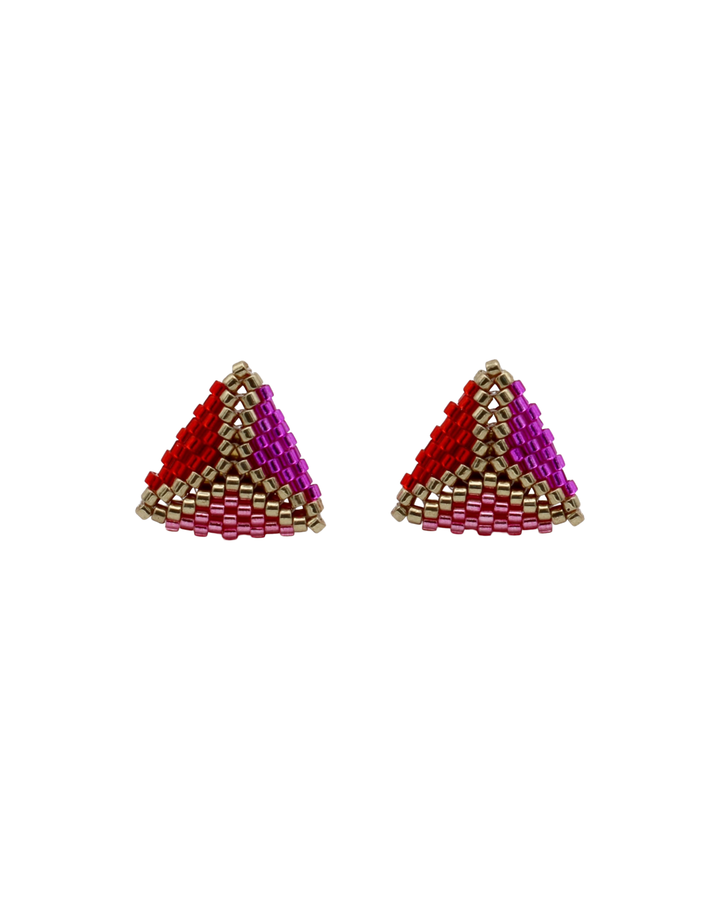 SPARKLING TRIO TRIANGLE STUD OORBELLEN - ROOD/ROZE/GOUD