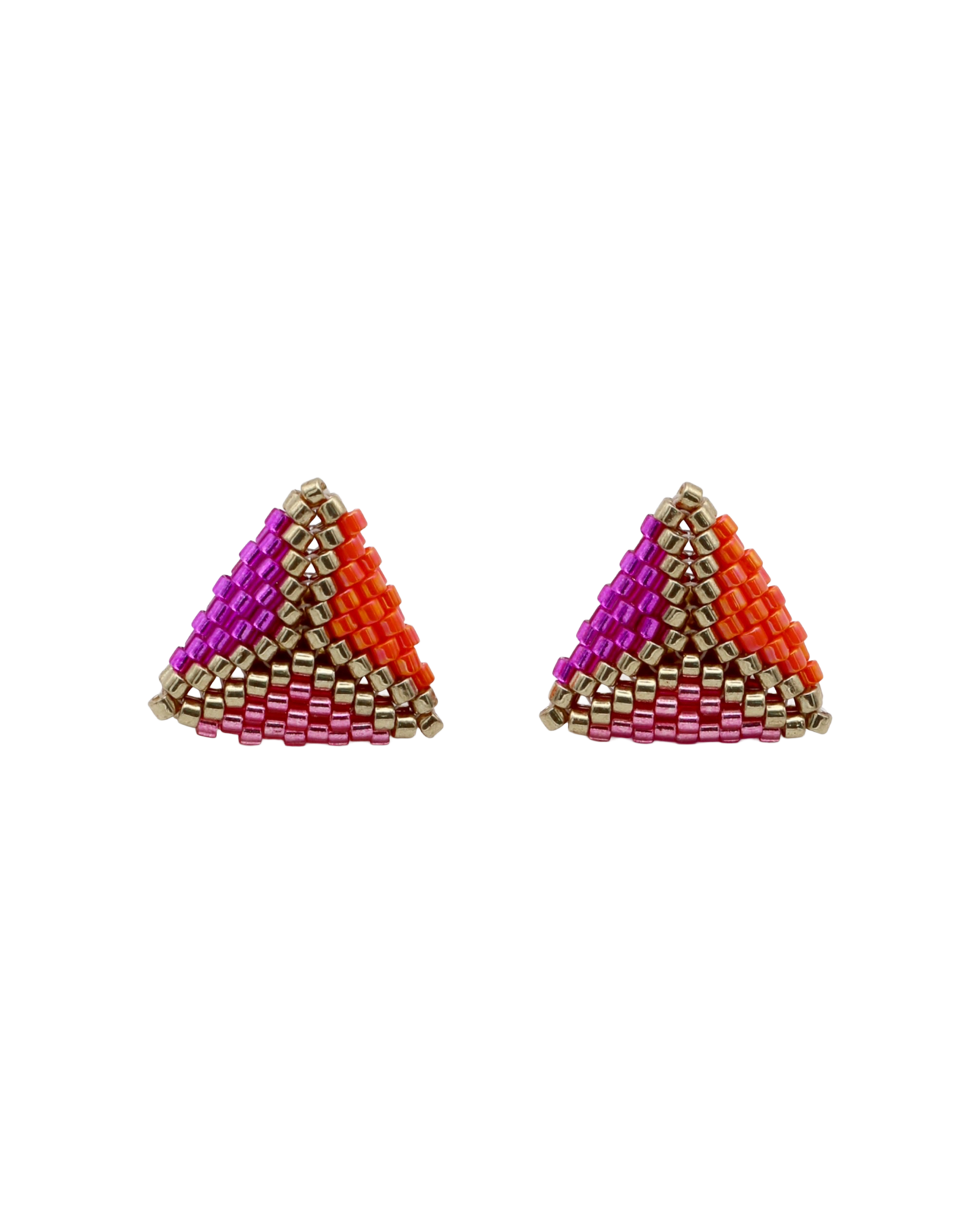 SPARKLING TRIO TRIANGLE STUD OORBELLEN - ROZE/ORANJE/GOUD